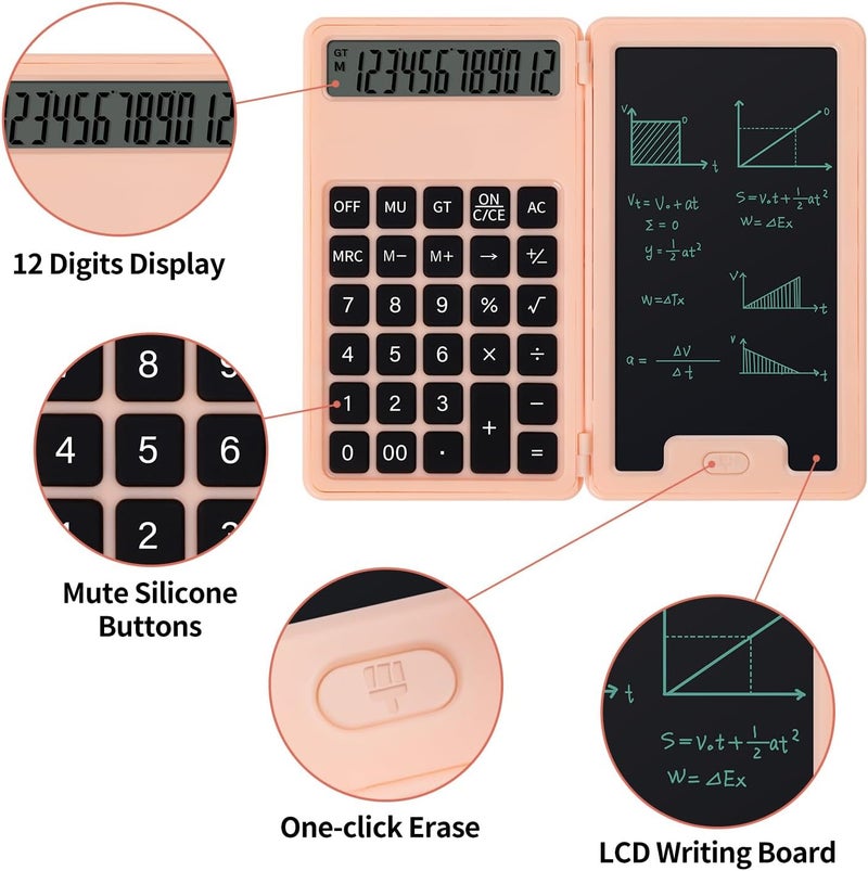 Pidada Desk Portable Basic Calculator with Notepad and Stylus, 12 Digit Large Display Multi-Function for Office, School, Home & Basic Financial (Pink) - Image 3